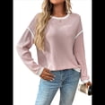thumbnail image 1 of Suéteres de Cuello Redondo, Larga, Oversize, con Bloques de Color, de Punto Acanalado y Abertura Lateral para Mujer (Otoño de 2025) Rosa L, 1 of 10