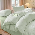 thumbnail image 2 of 3 Pieces Boho Light Green Plaid Bedding Set Grid Duvet Cover with Zipper Ties 100% Washed Microfiber Bedding Set Luxury Soft Breathable Durable,Full Size, 2 of 5