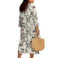 thumbnail image 2 of DISNIMO Dresses for Women Floral Printed Linen-Like Casual Maxi Dress V Neck Dress 3/4 Sleeve Loose Fit Shift Dresses, 2XL, 2 of 6