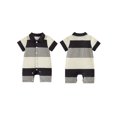 thumbnail image 2 of BemeyourBBs Newborn Baby Boy Summer Clothes Romper One Piece Outfit 0 3 6 12 18 Months Contrast Color Stripes Collar Short Sleeve Button Down Jumpsuit Shorts, 2 of 9