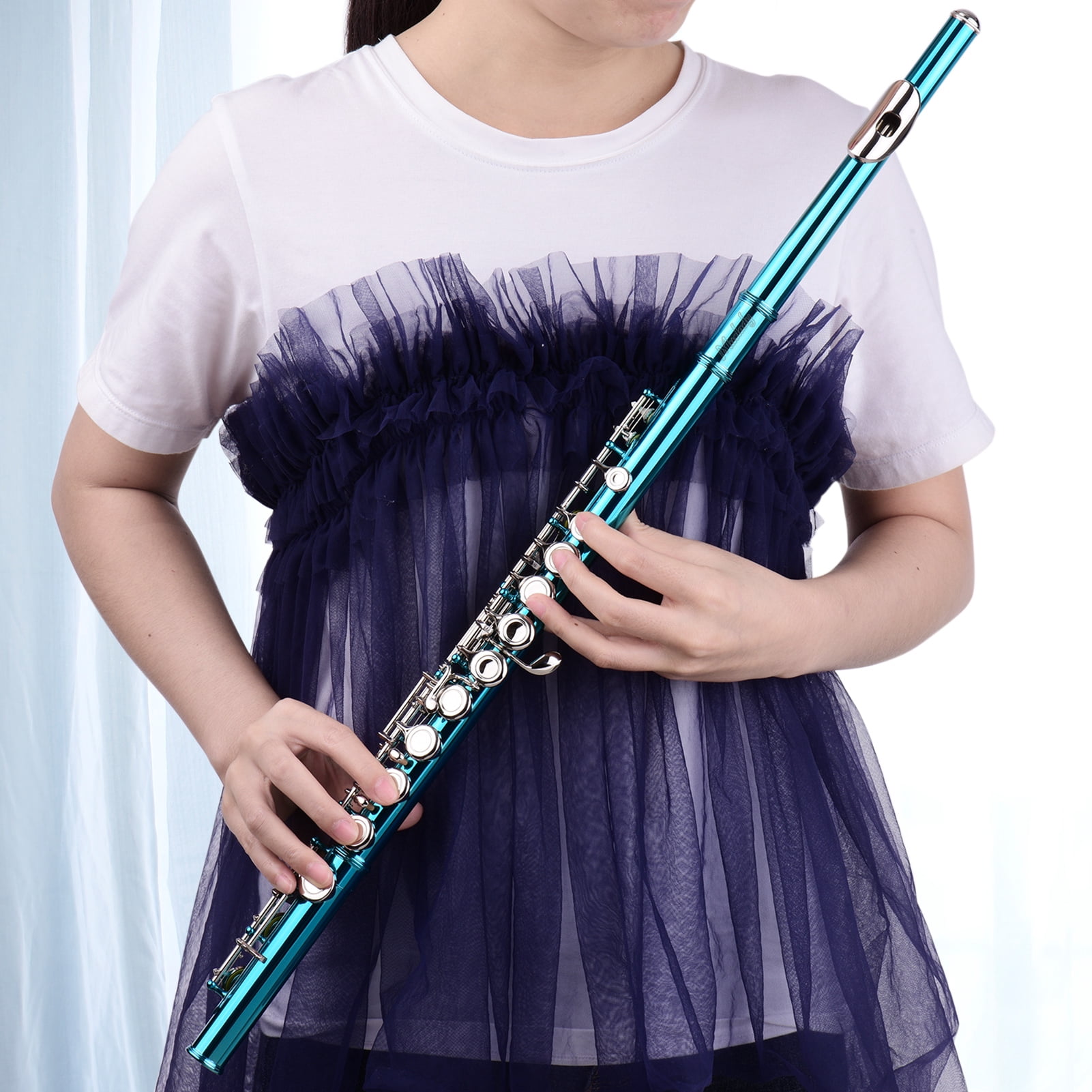 Dcenta Closed Hole C Flute 16 Keys Cupronickel Nickel-plated Wind Instrument with Carry Case Flute Stand Gloves Cleaning Cloth Mini Screwdriver Cleaning Rod