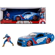 2006 Ford Mustang GT with Captain America Diecast Figurine Avengers" "Marvel" Series 1/24 Diecast Model Car by Jada"
