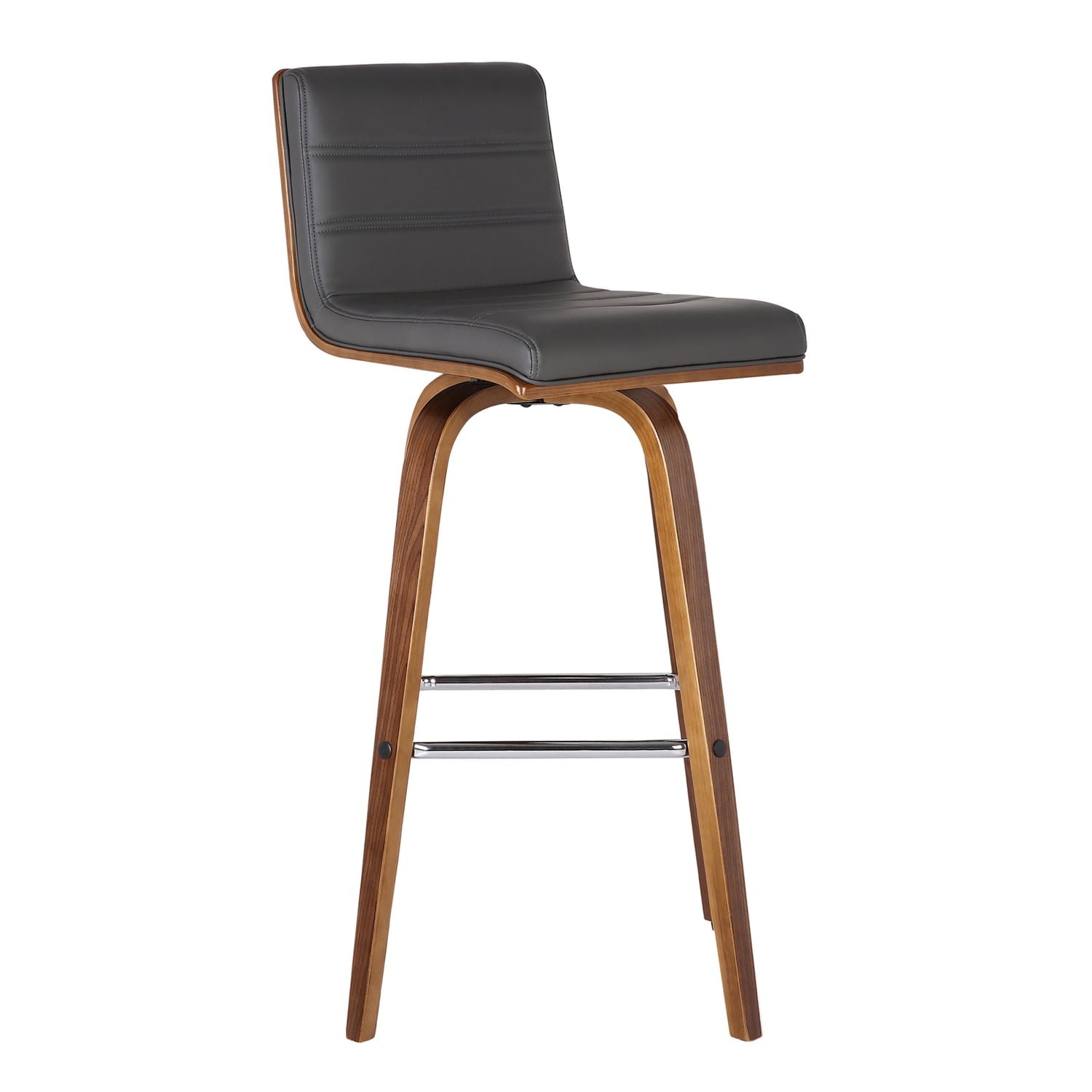 Vienna 30" Swivel Bar Stool in Walnut Wood Finish with Gray Faux Leather - Set of 3