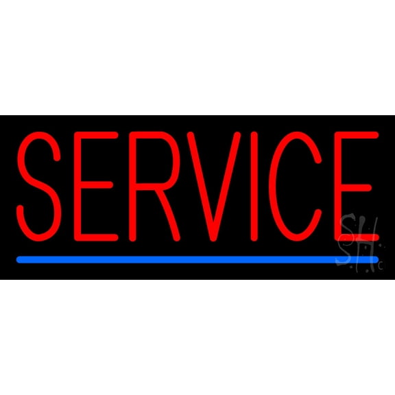 Red Service Blue Line LED Neon Sign 10 x 24 - inches, Clear Edge Cut Acrylic Backing, with Dimmer - Bright and Premium built indoor LED Neon Sign for Computer & Electronics store decor.