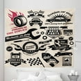 thumbnail image 1 of Retro Tapestry, Car Repair Shop Logos Monochrome Car Silhouettes Best Garage in Town, Fabric Wall Hanging Decor for Bedroom Living Room Dorm, 5 Sizes, Beige Dark Coral Black, by Ambesonne, 1 of 1