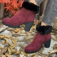 thumbnail image 5 of Lovzfmll Winter Boots for Women, Faux Fur Lined Ankle Round Toe Chunky High Heel, Block Mid Heel Round Toe Booties Chelsea Snow Boots Warm Wine Boots, 5 of 9