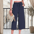 thumbnail image 7 of Nicelf Capris Pants for Women, Summer Wide Leg Pants Woman with Pockets High Waist Drawstring Elastic Waist, Comfy Casual Pants for Women Loose Lounge Cropped, 7 of 7