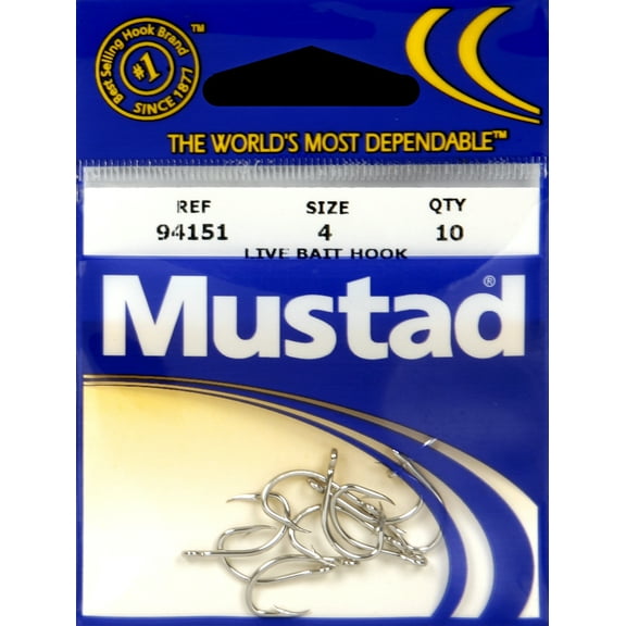 Mustad 10 Piece O'Shaughnessy Nickel Live Bait Fishing Hook - Size 4