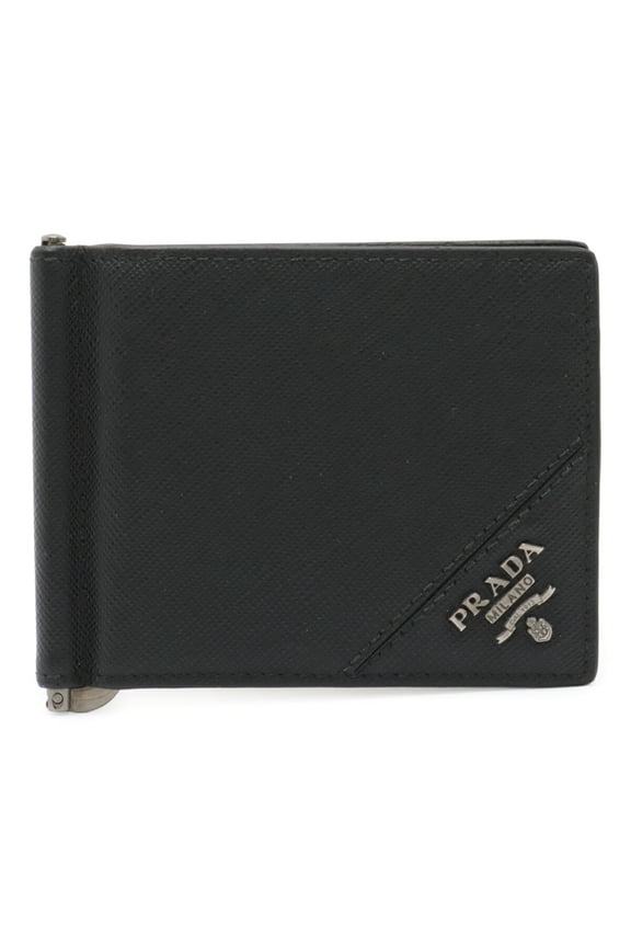 Pre-Owned PRADA SAFFIANO METAL Bi-fold Wallet with Money Clip, Black Leather, Nero,... (Good)