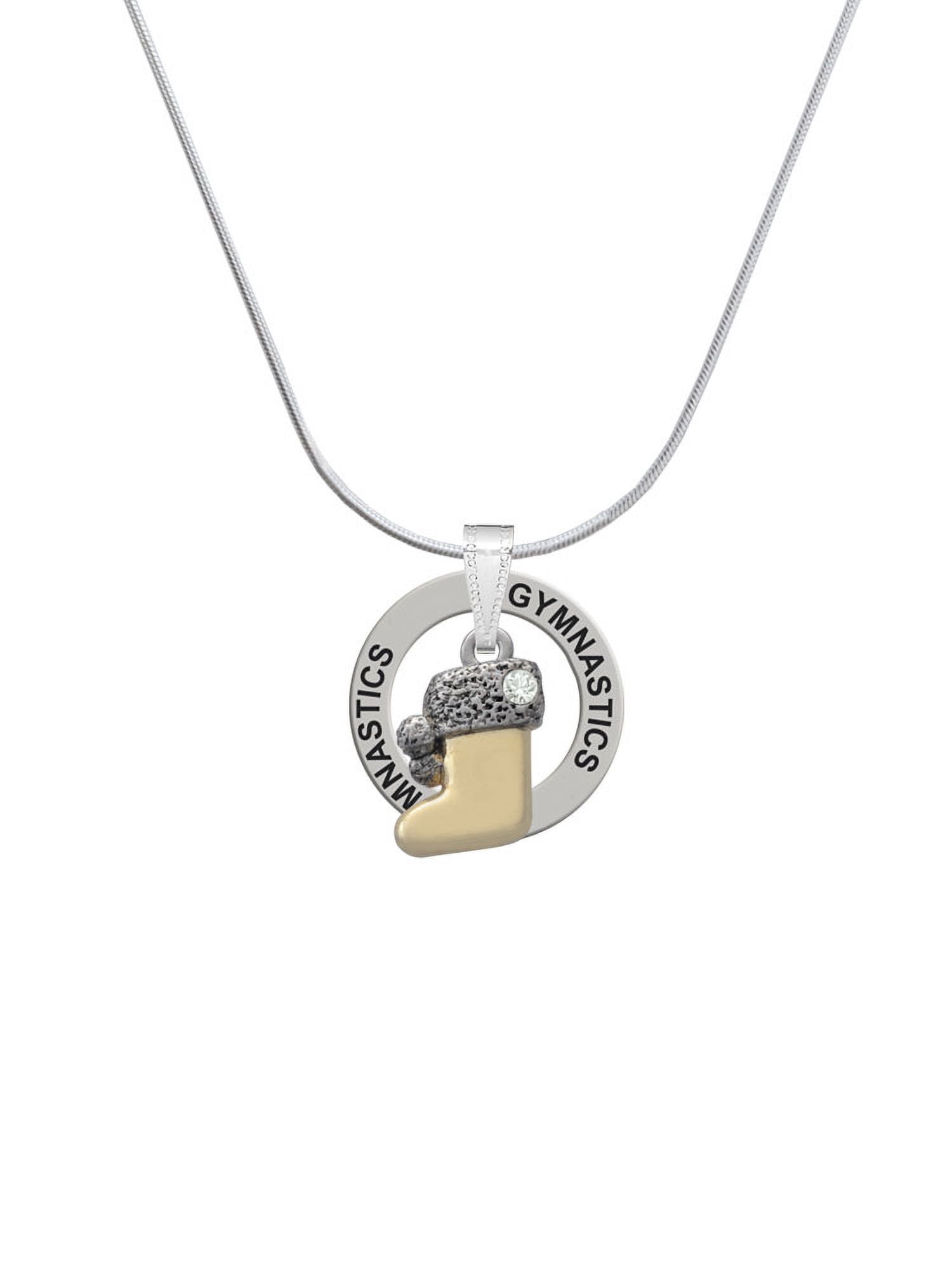 Delight Jewelry Two-tone 3-D Stocking with Clear Crystal Gymnastics Ring Charm Necklace, 18"