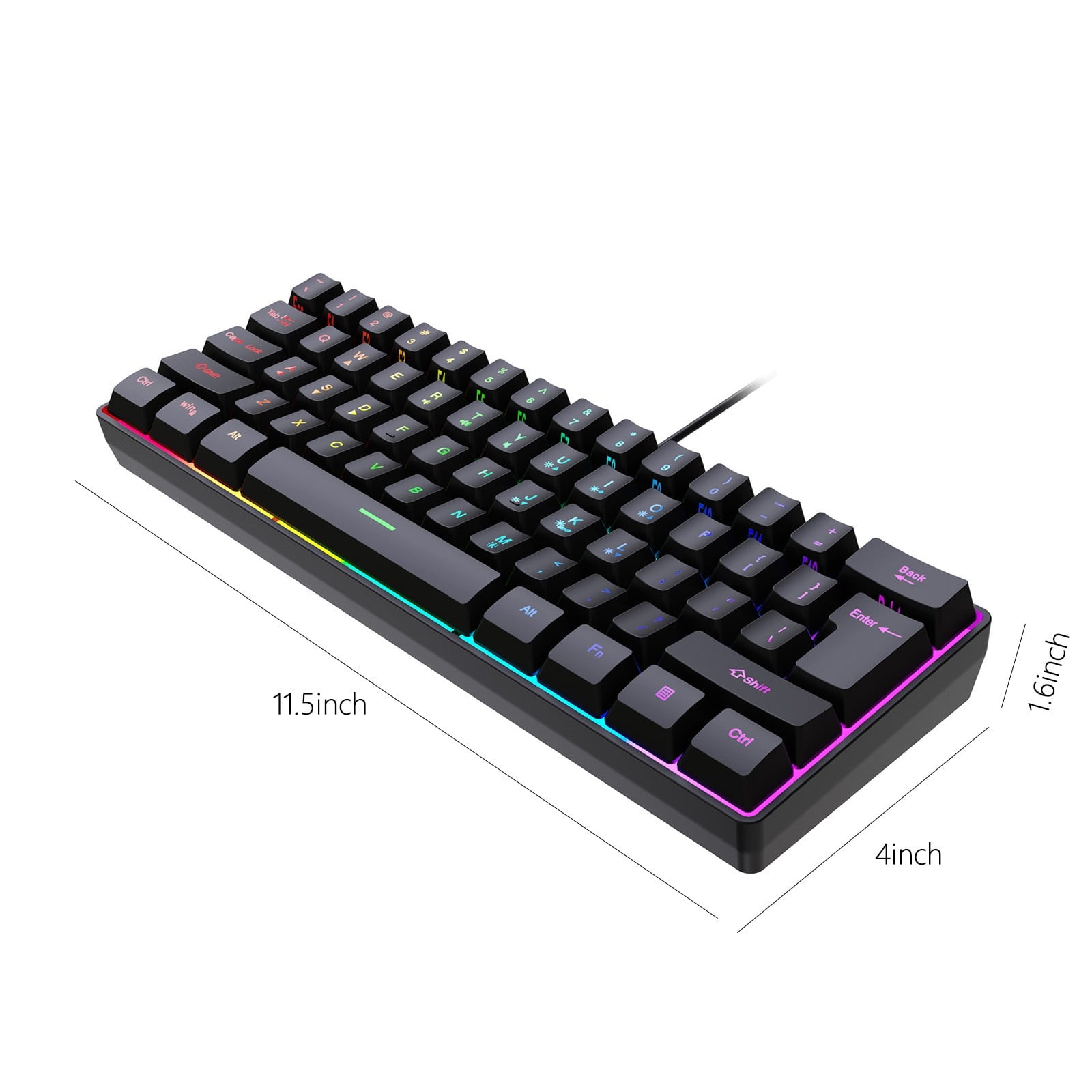 60% Type-C Wired Gaming Keyboard, 11.5x4inch RBG Backlight Computer Keyboards, Ergonomic High and Low Keys, Computer Accessories, for Desktop Laptop, PC, Gifts for Men& Boyfriend