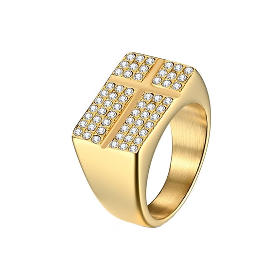 HIJONES Women Men's Cross Full Cubic Zirconia Stainless Steel Ring Personalized Vintage Band Jewelry Gold Size 10