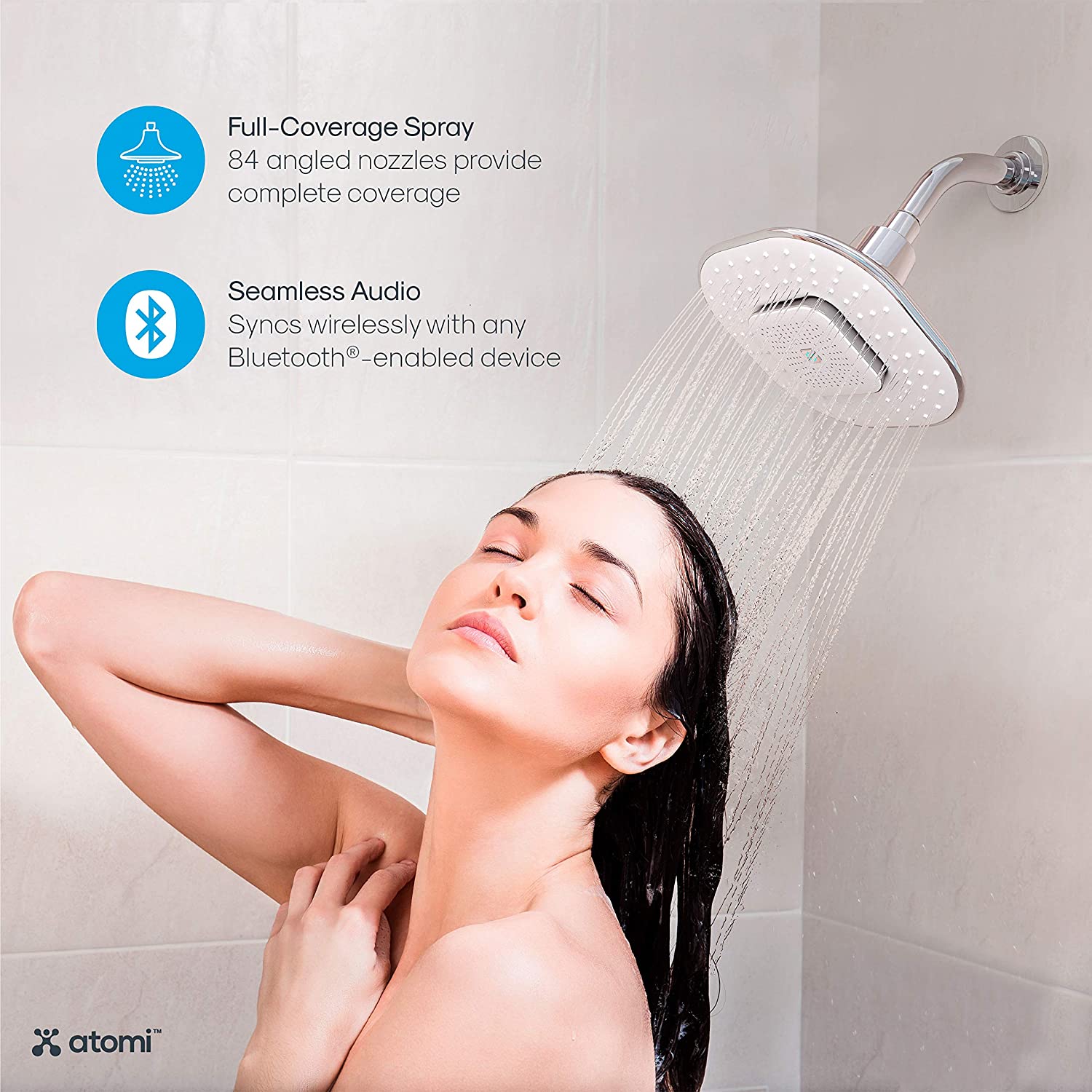 Atomi 4.9” White Showerhead With Removable, Magnetic Bluetooth Speaker – AT1490, 1 Pk - image 5 of 8