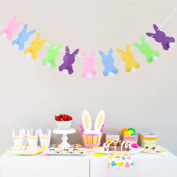STRANDCHIC 2 Sets Easter Bunting Decorations with Garland for Walls, , Doors, and Party Celebrations