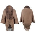 thumbnail image 4 of YABCSAZ Women's Winter Knit Fringe Fur Collar Shawl, Ladies Knitted Loose Thickened Shawl Knit Batwing Sleeve Faux Fur Collar Cardigan Sweater Knitted Shawl Wrap Hem Cape Cloak Open Front Outerwear, 4 of 7