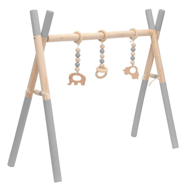 Wooden Baby Play Gym with 3 Gym Toys Baby Foldable Play Gym Frame 