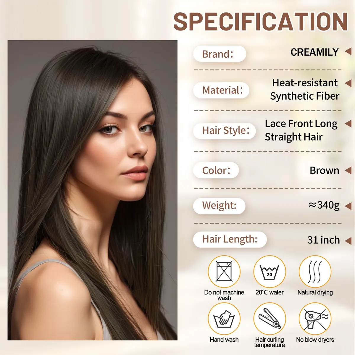 Creamily 30 Inch Brown Synthetic Lace Front Wigs 13x3 Chocolate Brown Wig Long Straight Heat Resistant Fiber Hair Synthetic Wig for Women for Daily Party Use