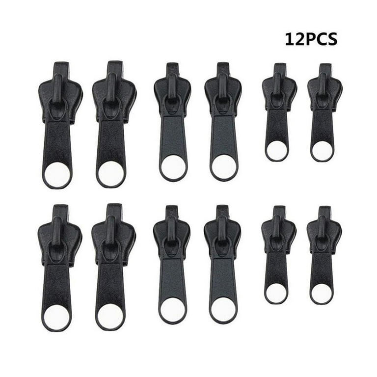 Fix Zip Puller, 12PC Zip Slider Repair Instant Kit, 3 Sizes Replacement  Zipper Slider, Fix Zipper Removable Rescue Replacement for Repairing  Coats,Jackets, Luggage (12PCS, Black)