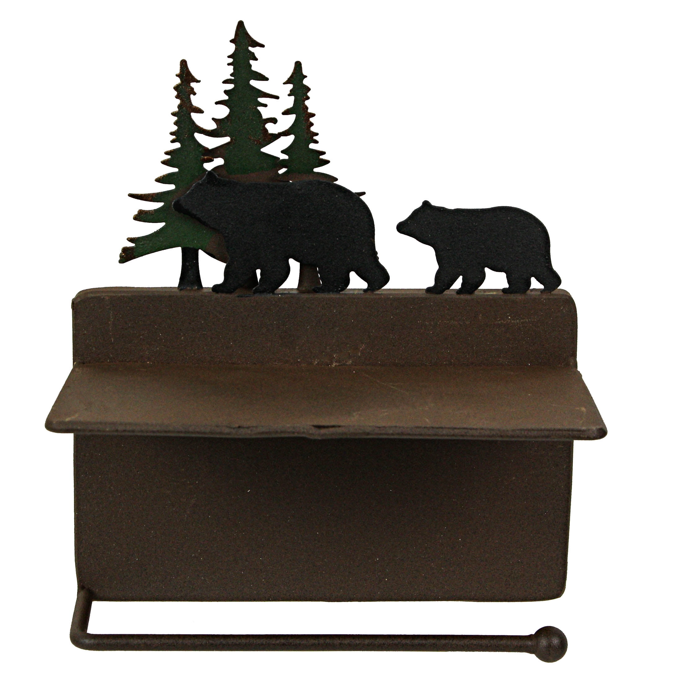 Mayrich Brown Metal Walking Bear Toilet Paper Roll Holder With Phone Shelf