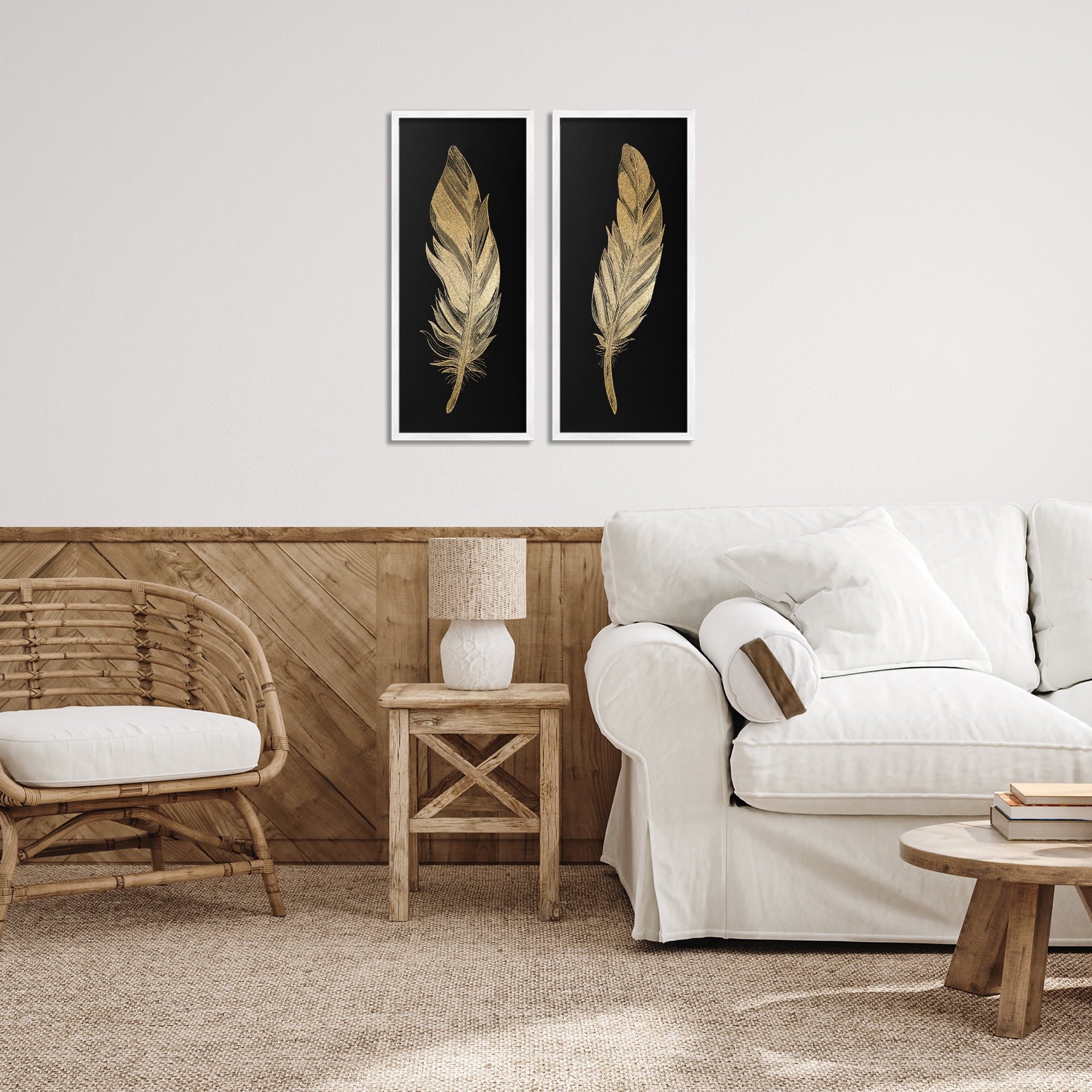 Glam Detailed Feather 2 Piece White Framed Giclee Art Set, design by Kim Allen