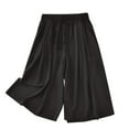 thumbnail image 2 of CLOISE Capris for Women with Pockets Stretch Wide Leg Pants Elastic Waisted Palazzo Pants Cotton Summer Casual Fashion Solid Loose Lightweight Cropped Flowy Trousers Black L, 2 of 5