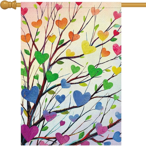 Rainbow Tree Garden Flag Pride Month Love Heart 12x18 Inch Double Sided Welcome Large Burlap Gay Pride Lesbian LGBTQ Yard Outdoor Sign Outside Home House Decor