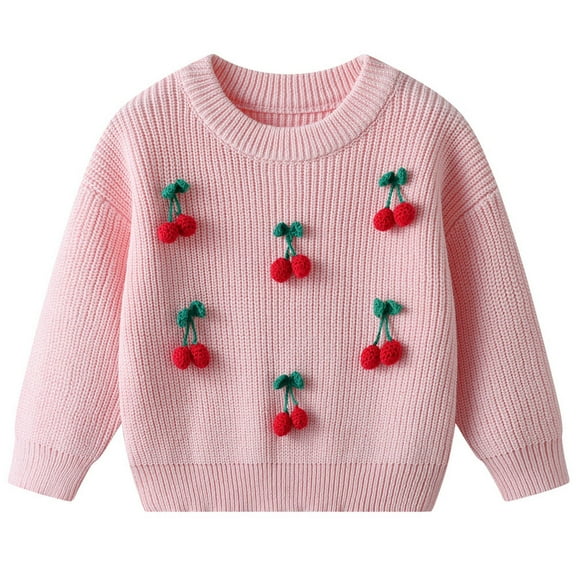 NAISIBABY Toddler Girls Sweater, Cute Embroidery Crew Neck Pullover Long Sleeve Fall Winter Ribble Knit Tops Pink 7T
