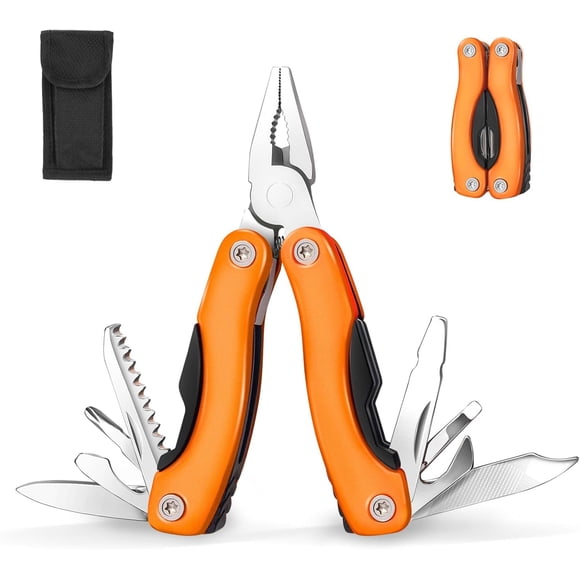 14-in-1 Multitool Pliers, Portable MINI Multitool Pliers Pocket Knife Gifts for Men on Father's Day Christmas, (EDC) Pocket Multi Tools for Outdoor, Garden, Camping, Hiking,Orange