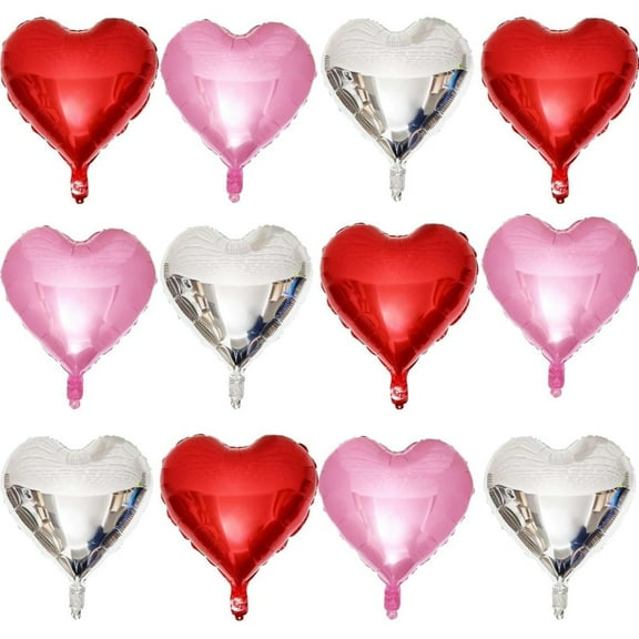 60 Packs Heart Balloons,Valentines Day Red Silver Pink Heart Balloons,Aluminum Foil Party Decorations for Wedding,Birthday,Bridal Shower
