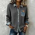 thumbnail image 2 of LEAVINGSUO Womens Open Front Cardigan Coat Fall Winter Solid-Color Patchwork Denim Shirt -Versatile Long-Sleeved Jacket Dark Gray S, 2 of 6
