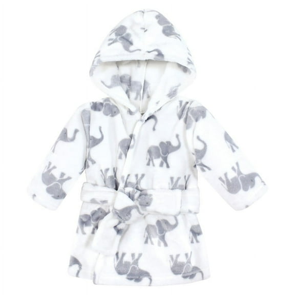 Hudson Baby Unisex Baby Plush Animal Face Bathrobe, Gray Elephant, 0-9 Months