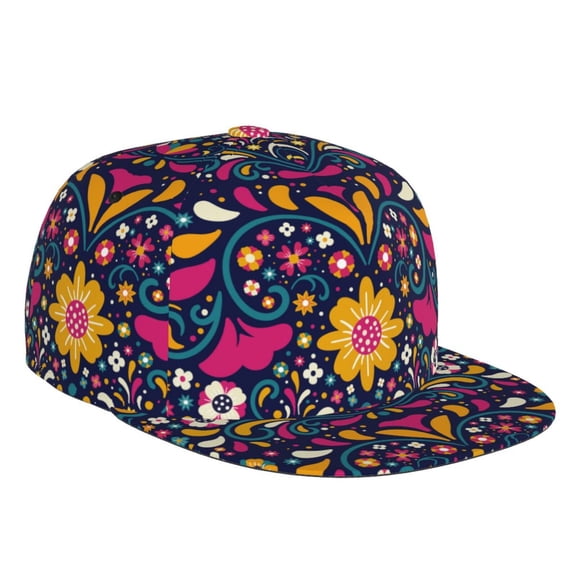 Flat Bill Trucker Hats for Women Men - Cinco De Mayo Floral Adjustable Flat Baseball Cap Snapback Hats Dad Hats for Men