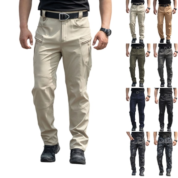IAJDKMEK Men's Cargo Pants for Hiking - Tactical Work Pants for Men, Multi-Pocket Ripstop Waterproof Breathable Trousers for Fishing Camping,Army Green L