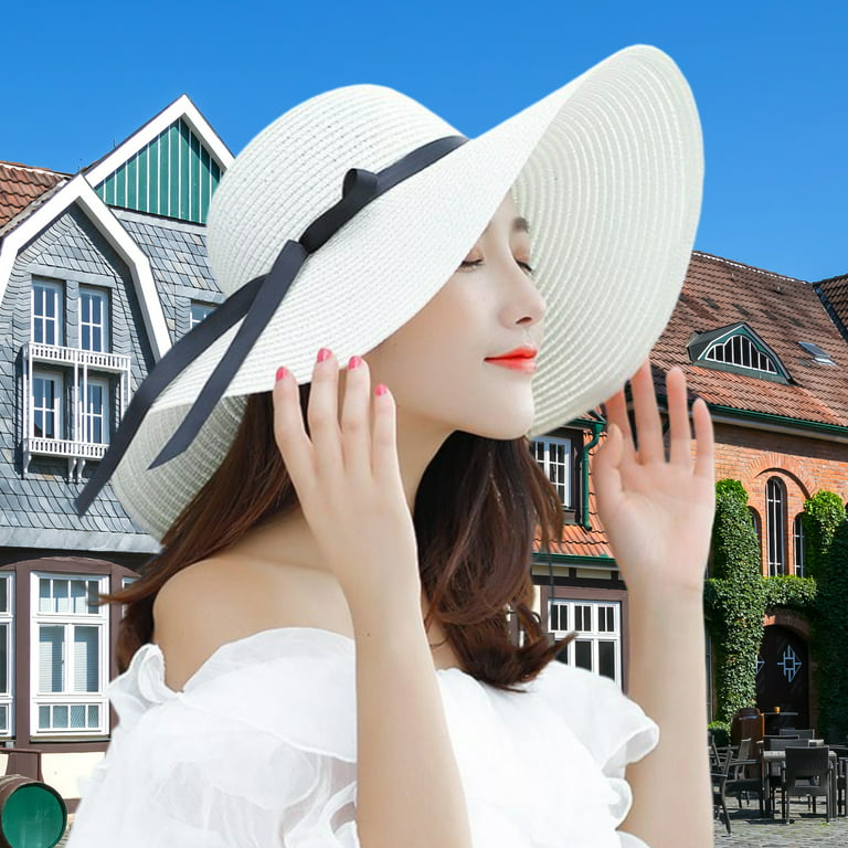 harmtty Women Sun Hat Wide Brim Sunscreen Washable Friendly to Skin Beach  Hat Fashion Accessory,Black