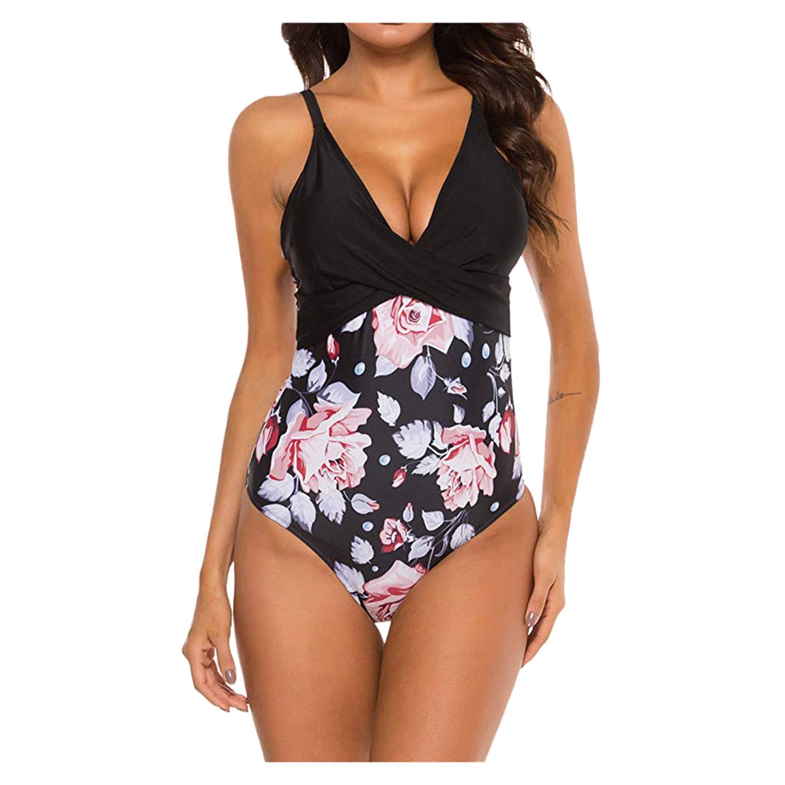 Randolph Women Flowers Print Bikini One Piece Swimwear Push Up Swimsuit Bathing Suit Walmart Com