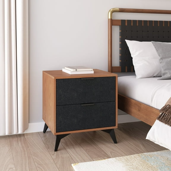 Zarif Nightstand Black & Walnut End Table, Modern Style, Ash Veneer MDF rectangular shape tabletop, MDF, Indoor Bedroom