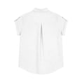 thumbnail image 5 of FINALGANG Womens Lapel Collar Roll Tab Short Sleeve Solid Color Dual Bust Pocket Curved Hem Loose Button Down Shirt Relaxed Fit For Ladies Office Daily Outdoor Outing White L, 5 of 7