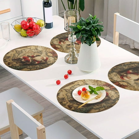 

Round Grid Placemat One Sizex6 Round Placemat PVC Plate Mat，15.4 Inch Non-Slip and Heat Resistant Table Placemat Dining Room Placemat Map Santa Claus