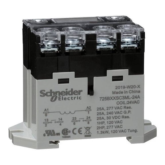 DIN Rail & Top Flange, Enclosed Power Relay, Square, 25 A, 6 Pins, Screw