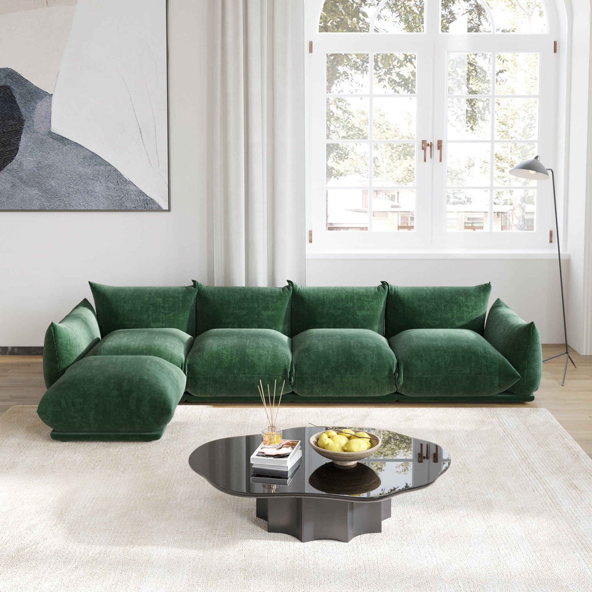 bokifol L-Shaped Sectional Sofa,4 Seats with Ottomans(L Shape) and Modular Sofa and Easy to Assemble for Living Room,Green