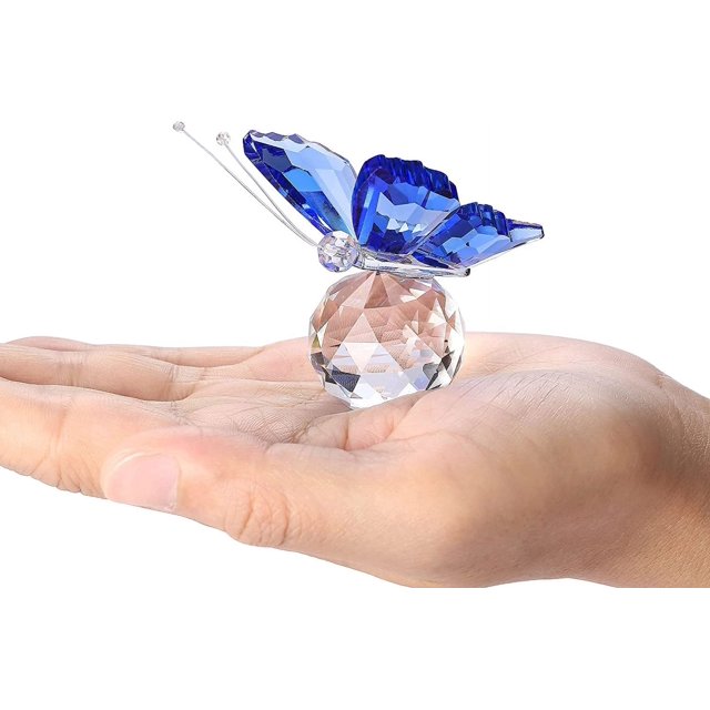 Regalo para mamá, decoración de mariposa azul con bola de espejo de cristal K9, adorno atrapasoles para el hogar, dormitorio, oficina