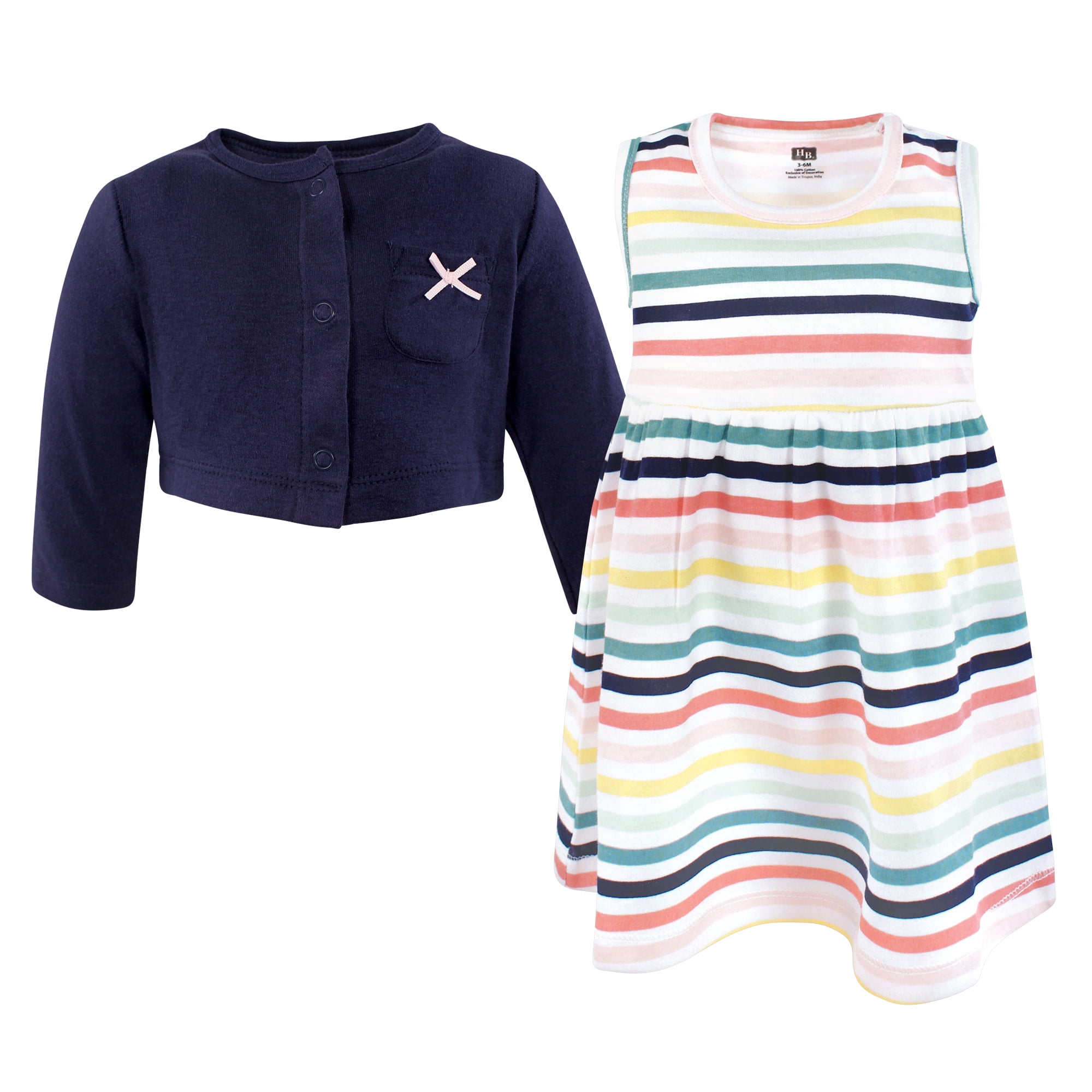 Hudson Baby Girls Cotton Dress and Cardigan Set, Sunset Stripe, 18-24 Months