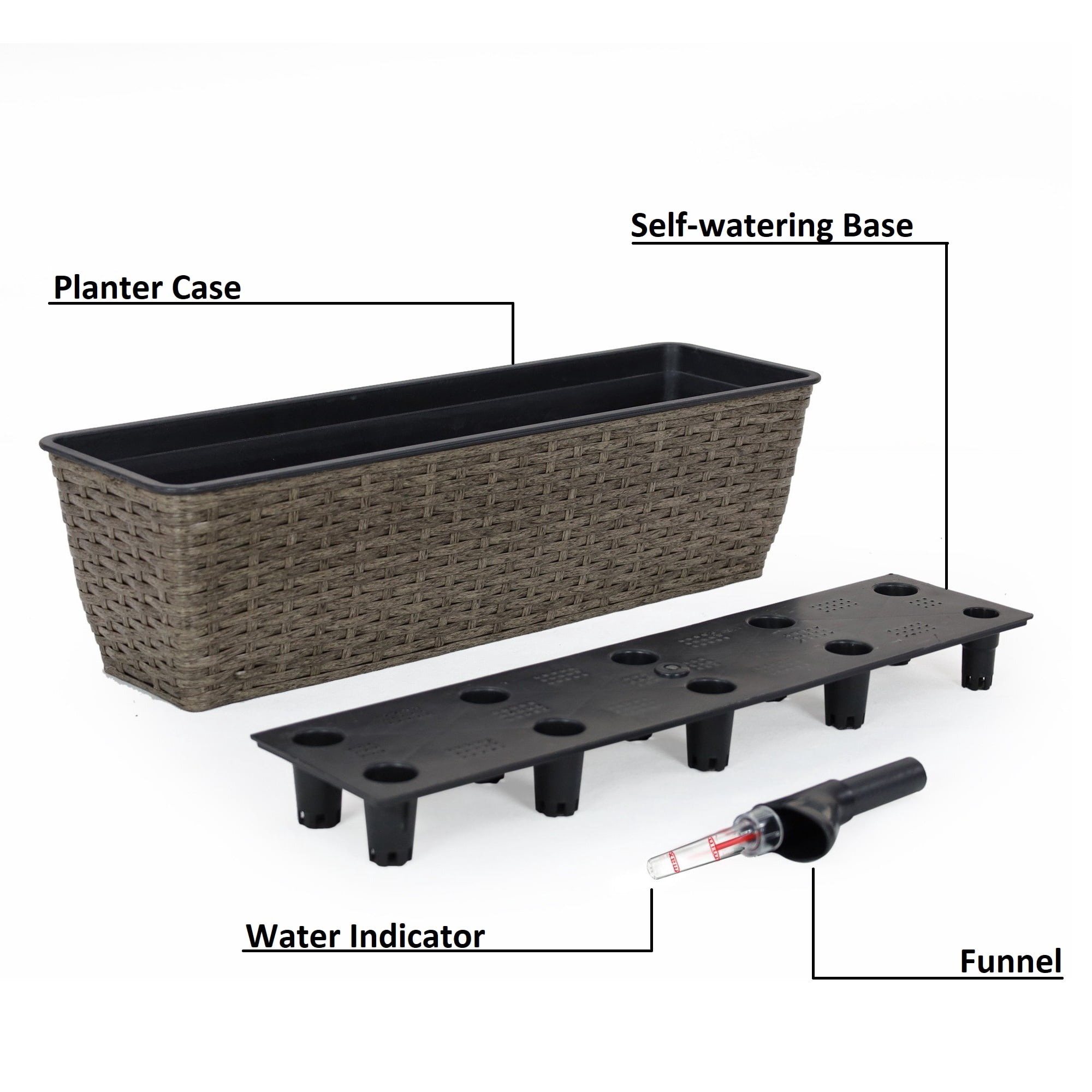 2 Pack Selfwatering Planter Hand Woven Wicker Rectangular Dark Gray UV Stabilized Frost Resistant with Water Level Indicator for Indoor Outdoor Patio Garden Home