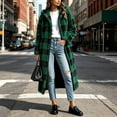 thumbnail image 6 of Hueook Gingham Shacket for Women Plaid Hooded Long Sleeve Button Up Casual Flannel Trench Coat Army Green 3X, 6 of 7