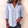 thumbnail image 2 of longantii Linen Shirts for Women Comfy Half Sleeve Scalloped V Neck Tshirts Lightweight Solid Color Pullover Button Up Business Daily Wear for Spring Fall Blue 2XL, 2 of 6