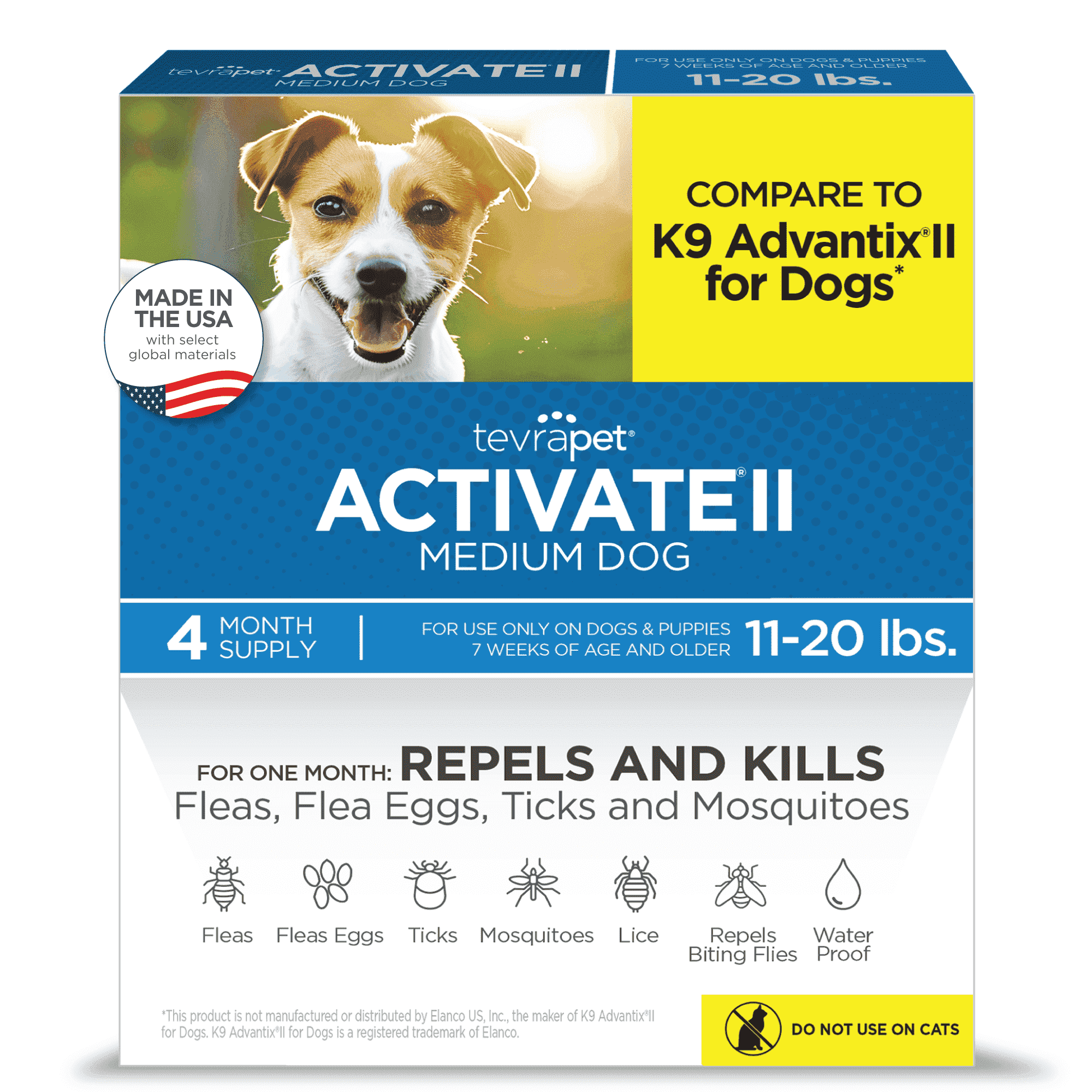 TevraPet Activate II Fast Acting Flea & Tick Prevention Topical Drops for Medium Dogs, 11-20 lbs, 4 Doses