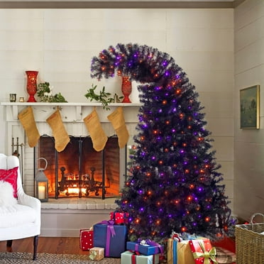 Yoneston 6ft Bent Top Halloween Christmas Tree, Artificial Fir Xmas Tree endable Grinch Style with 1080 Lush Branch Tips 300 LED Lights
