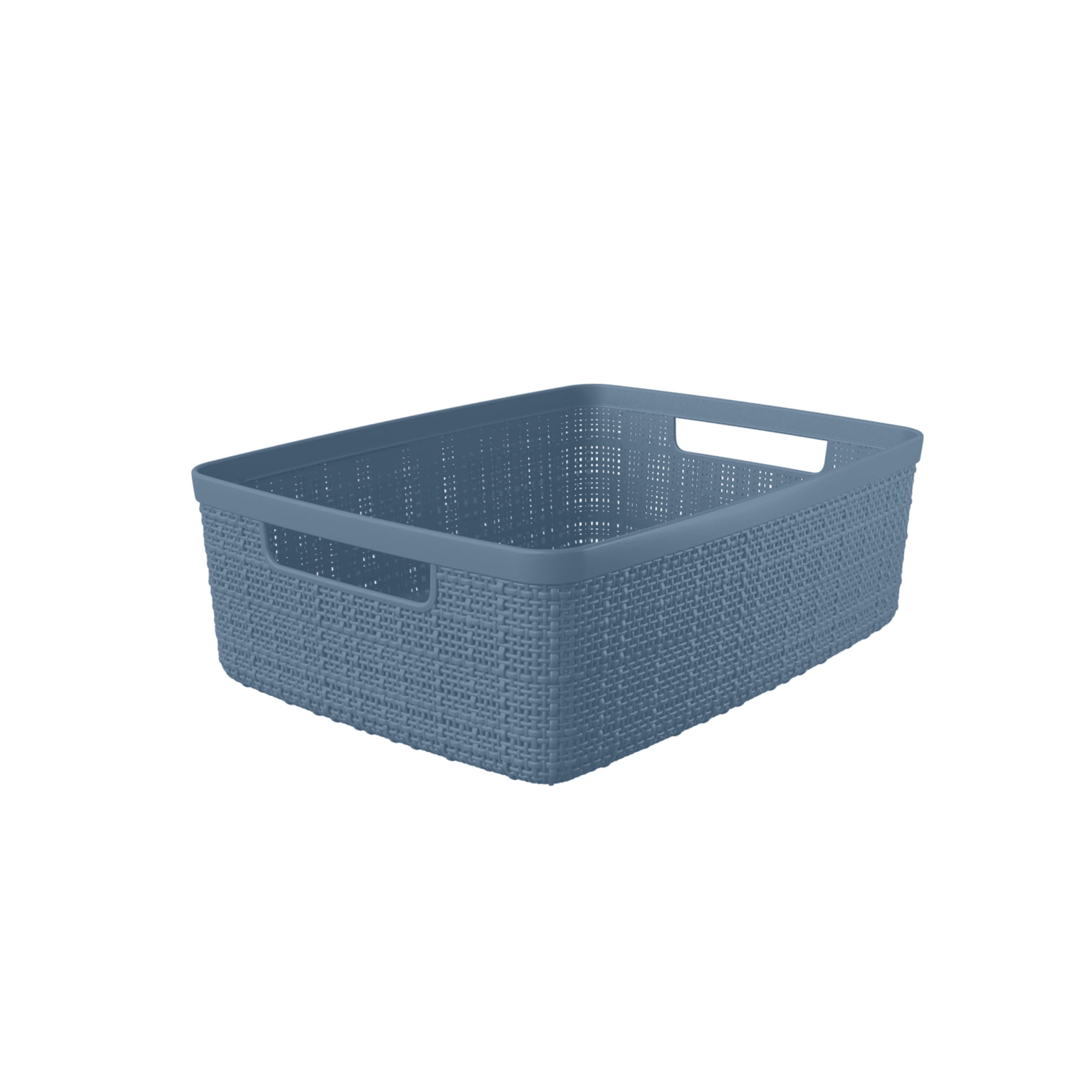 Curver Jute "Smedium" Basket, Resin Plastic Storage Bin, Denim Blue, 4 Pack