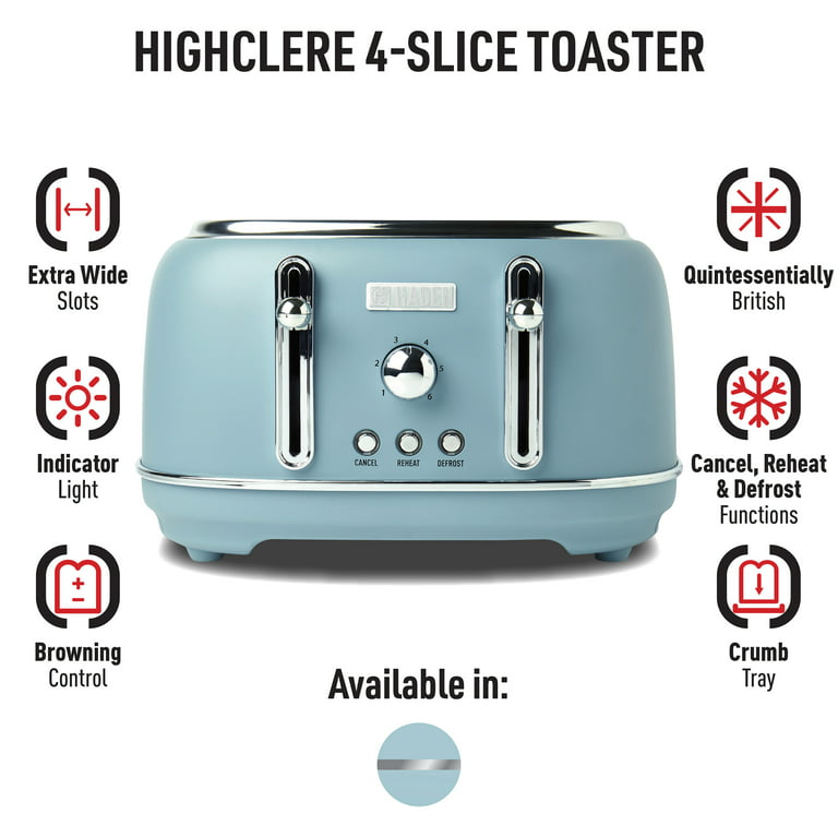  Haden 75026 Highclere Innovative 4 Slice Retro Vintage  Countertop Wide Slot Toaster Kitchen Appliance with Self Centering  Function, Pool Blue: Home & Kitchen