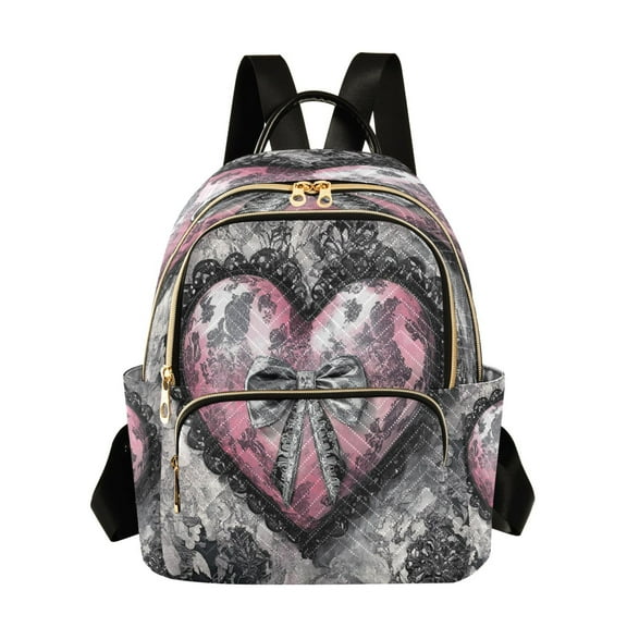 Casual Pink Lace Heart Bow Backpack for School,College and Travel, Water Resistant Bookbag,